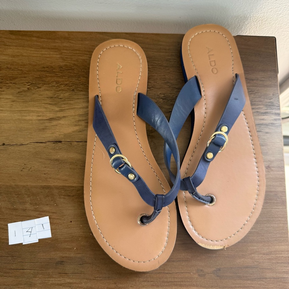 Aldo Navy and Tan Flip-Flops